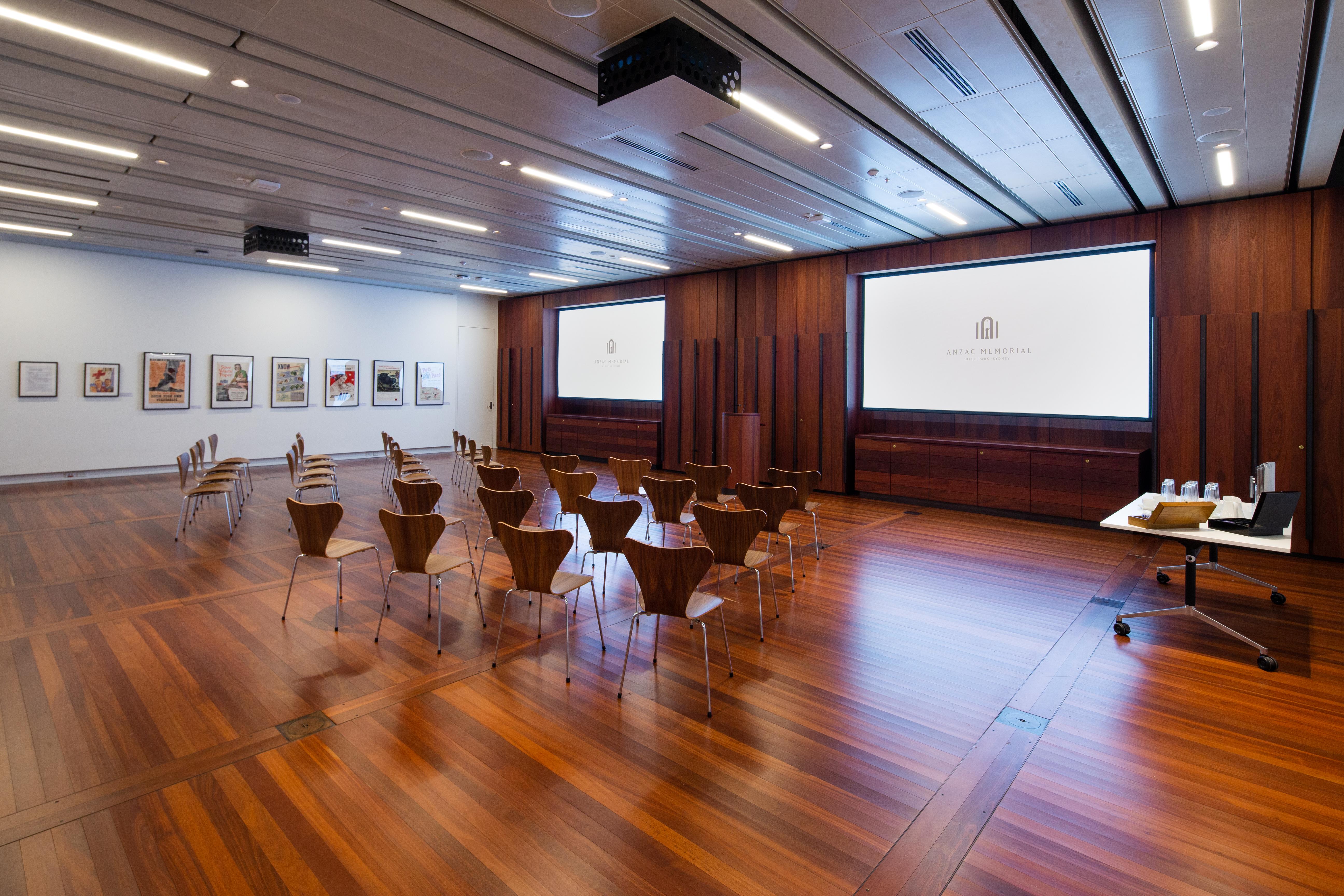 Interior view of the Anzac Memorial auditorium. 