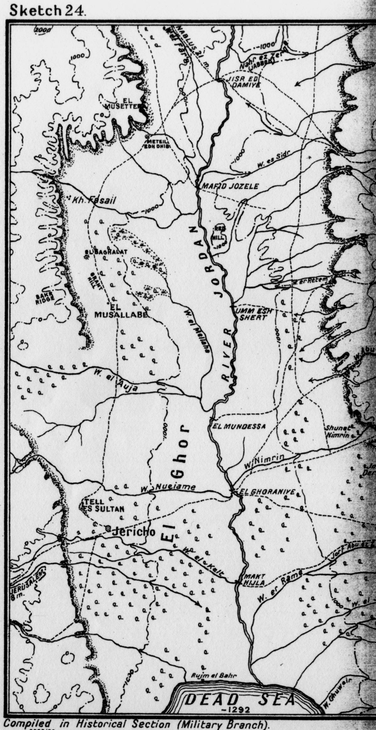 British historian Cyril Falls’ Sketch No 24 of the British occupation of the  Jordan Valley from February to September 1918.