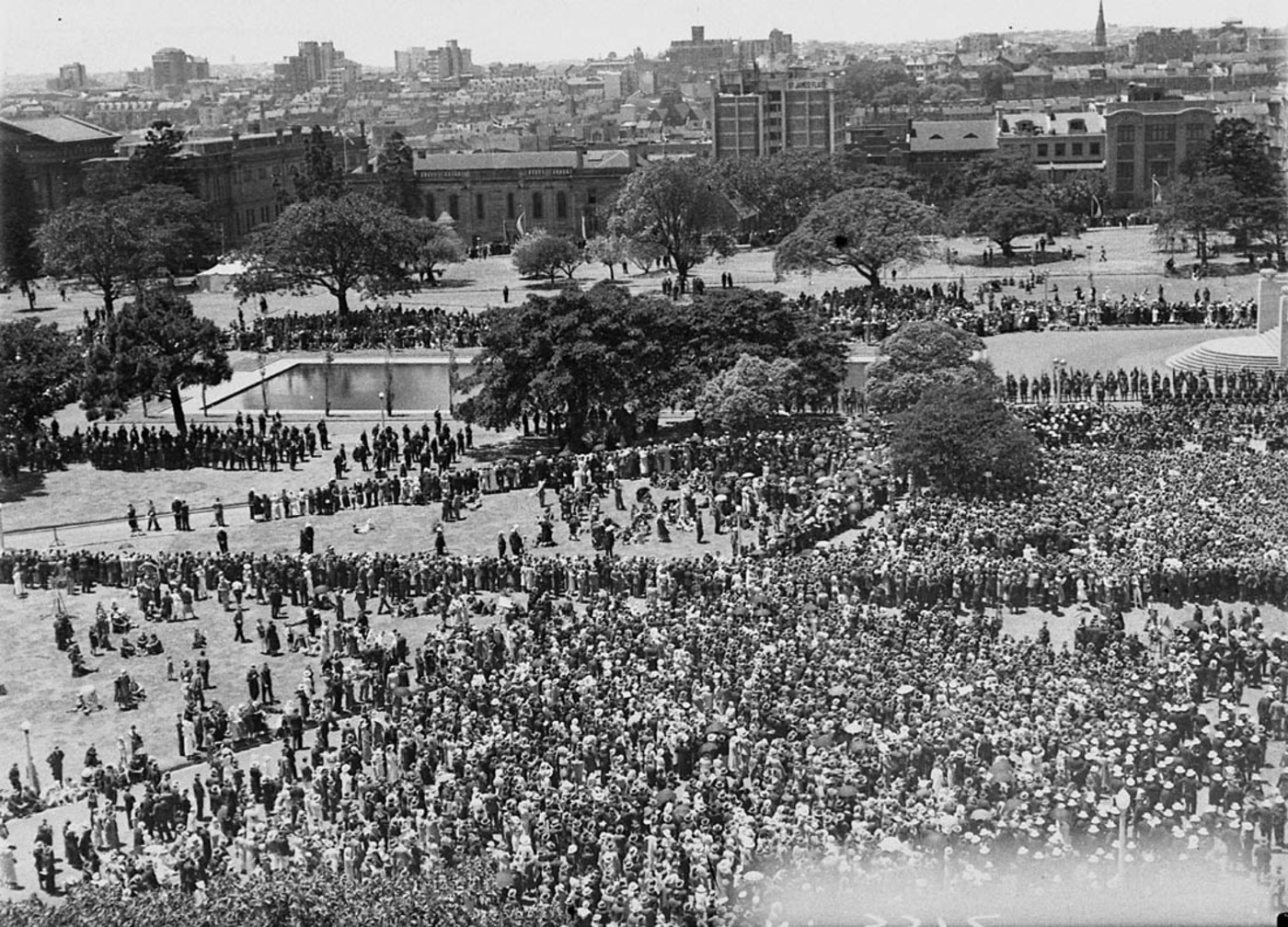 Looking out on the crowd gathered from the  western side of the Memorial at the 1934 opening ceremony 