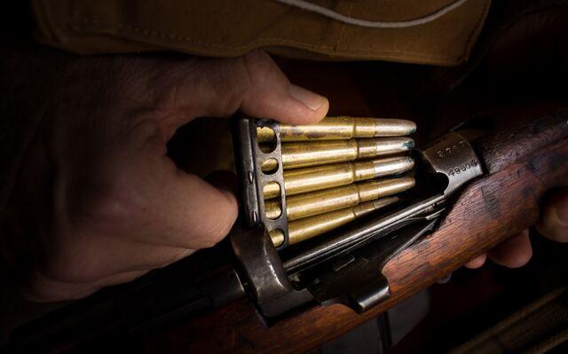 Close up of a Short, Magazine Lee Enfield service rifle