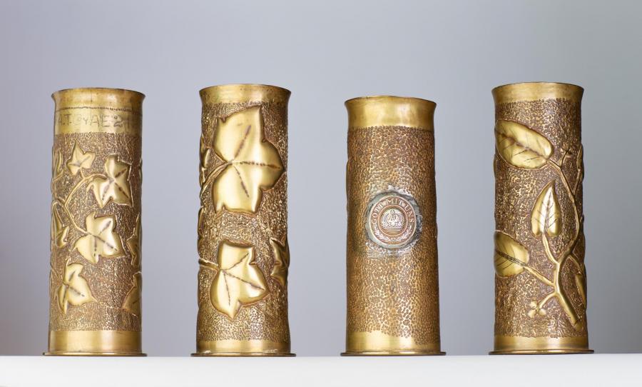 Brass shell casings from the Great War. Anzac Memorial Collection 2021.39. Courtesy of Shane & Fiona Boyd, 2021.