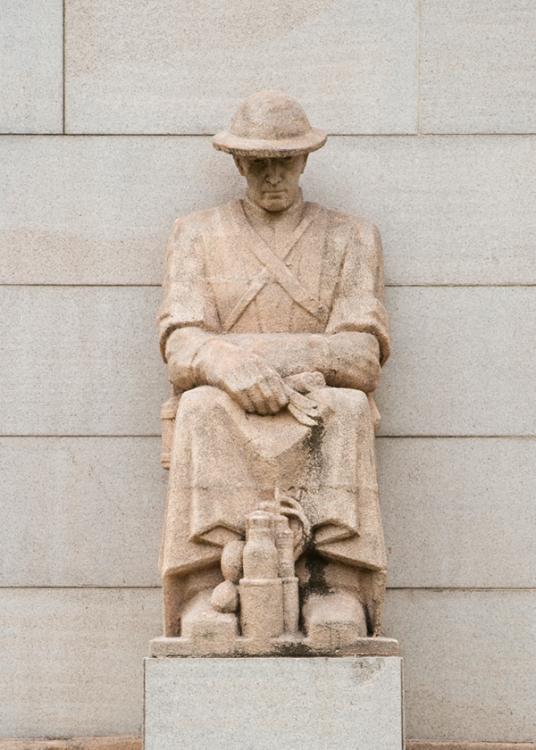 Photograph of the Surgeon buttress sculpture on the Memorial's facade