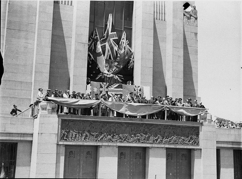 Prince Henry and the official party on the Memorial's podium during the opening ceremony